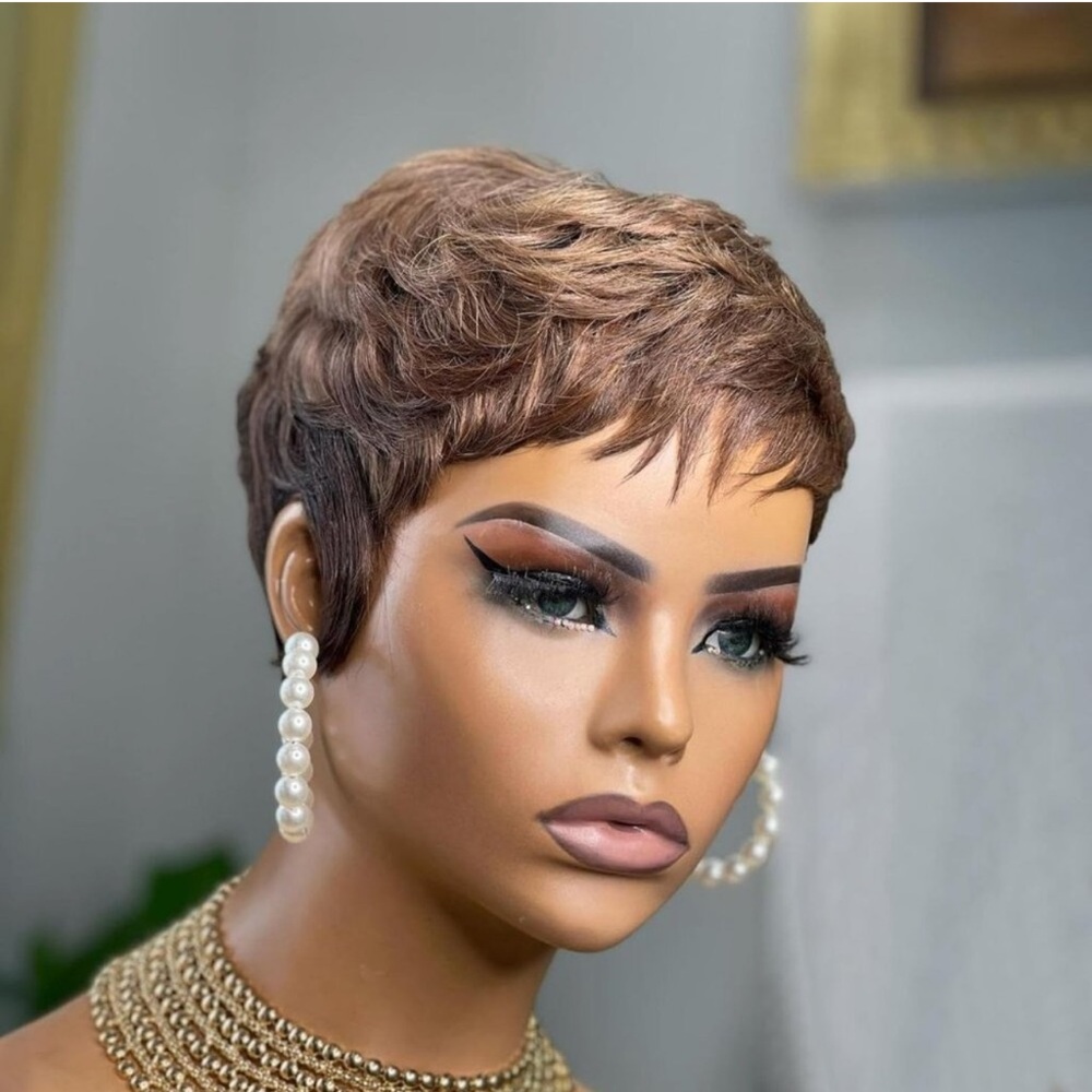 - Pixie Cut Wig Human Hair for Black Women Brown Short Wig New